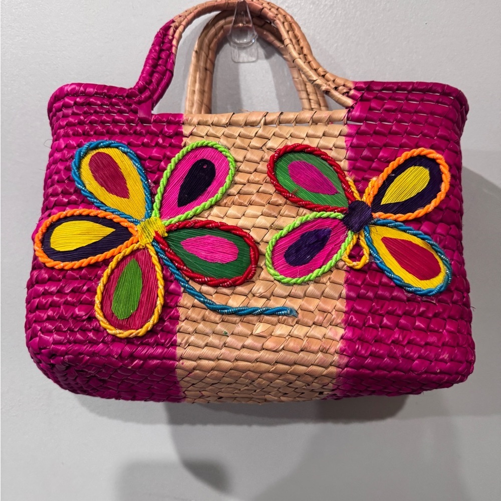 Handmade Mexican small purse pink flower